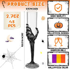 Bokon 48 Pcs Halloween Champagne Flutes Bulk Plastic Stemware Halloween Skeleton Hand Plastic Goblets Creepy Champagne Flute for Party Decoration(Black)