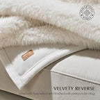 Luxury Faux Fur Throw Blanket, Soft Fluffy Faux Mink Blankets for Bed, Couch, Sofa, Thick Cozy Plush Warm Fur Throws with Reversible Velvet, Ivory Mink, 60"x80"