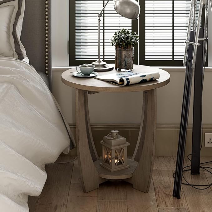 COZAYH Rustic Farmhouse Round End Table - Vintage Grey