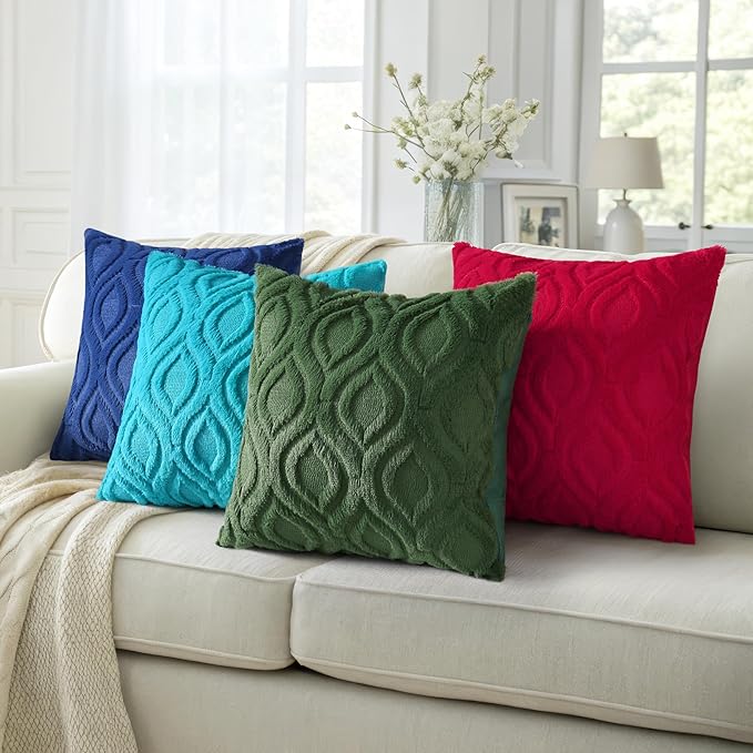 decorUhome Throw Pillow Covers 26x26 Inch Set of 2, Soft Plush Decorative Faux Fur Forest Elf Solid Couch Pillow Covers, Accent Farmhouse Neutral Square Euro Pillow Cases for Sofa Bed Living Room