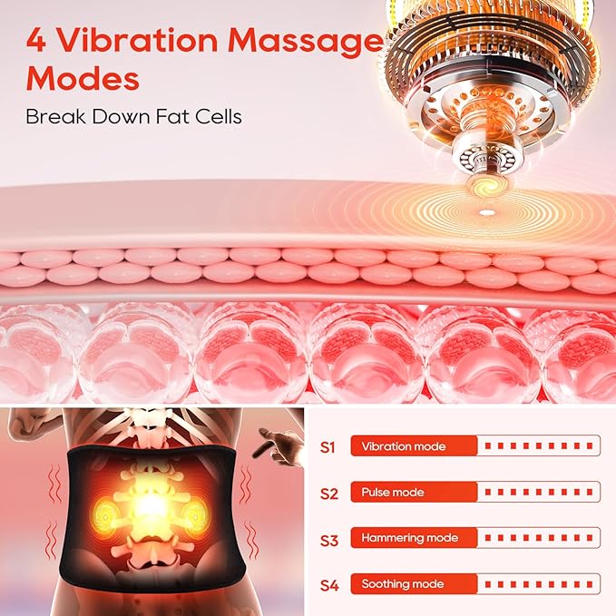 Morfone Red Light Therapy Belt, Cordless Infrared Light Therapy Pad for Body Heating Vibration Rechargeable Waist Wrap with Controller/Timer, 660nm&850nm, for Back Shoulder Muscle Pain Relief