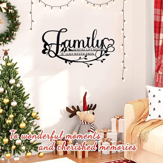 Family Sign Black Metal Wall Art Decor, Oppro Family Where Life Begins Love Never Ends Wrought Iron Wall Decorations, Hanging Plaque Letters Signs Home Decor for Living Room Bedroom Dining Room Kitchen Mother's Day Father's Day