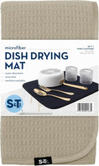 S&T INC. Dish Drying Mat, 16” x 18”, Absorbent Microfiber Kitchen Counter Mat, Dish Drying Pad for Dishes, Utensils, Pots and Pans, Large, Pure Cashmere