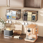 Delamu 2-Pack Stackable Metal Fruit Basket with Wood Lid-Wall Mounted & Countertop Organizer for Kitchen,Pantry- Ventilated Storage for Onions,Potatoes,Fruits,Spices (12"x 8"x 8-5/16")