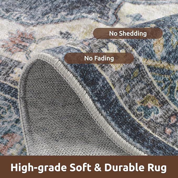 AMOAMI-3X5 Area Rug-Soft Washable Vintage Throw Accent Rugs for Living Room, Entryway, Bedroom, Kitchen, Bathroom, Laundry Room, Kitchen, Bathroom, Bedside, No Slip Blue
