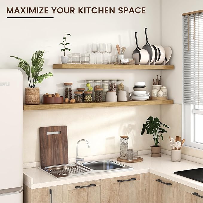 Floating Shelves for Wall, Large Wall Mounted Shelves with Invisible Brackets, Long Wood Floating Shelf for Living Room, Bedroom, Kitchen, Bathroom (Oak, 72" W x 9" D x 1.5" H)