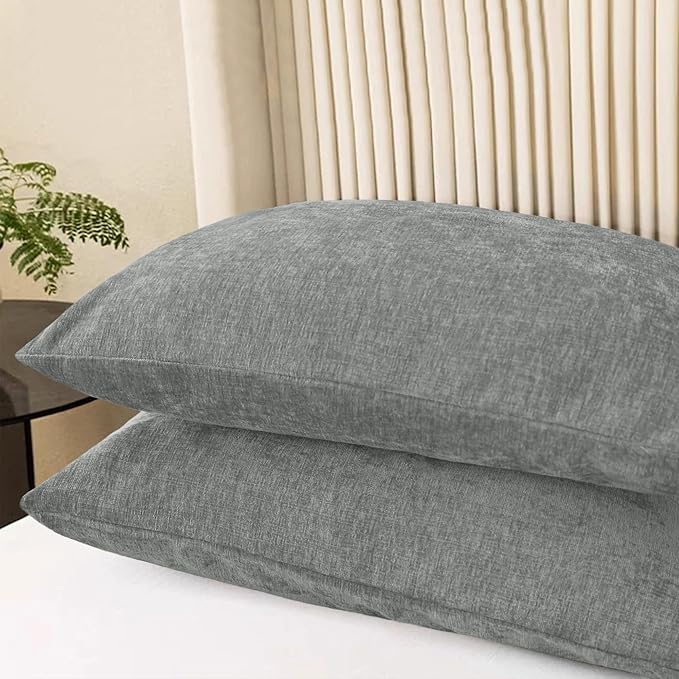 CaliTime Throw Pillow Covers Decorative 20 X 26 Inches Pack of 2 Cozy Chenille Standard Pillow Shams Cases for Couch Sofa Bed Living Room Home Medium Grey