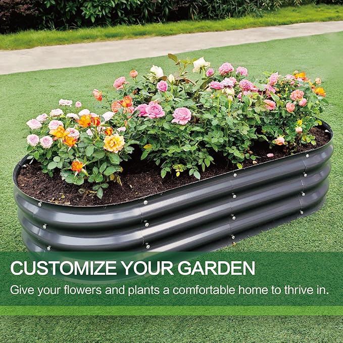 Gardmax 2 Pack Galvanized Raised Garden Bed, Lightweight Planter Boxes Outdoor with Easy Assembly, Large Garden Bed for Vegetables, Fruits, Flower Dark Grey