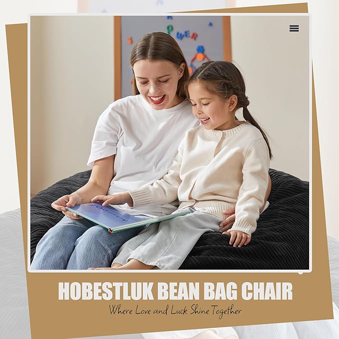 Hobestluk 3.5FT Bean Bag Chair Adult Bean Bag Chair Large Bean Bag Chair with Filler Included Teardrop Bean Bag with Removable Cover for Bedroom Living Room - (Large, Black)