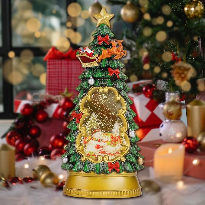 Christmas Snow Globes,with Musical and 6 Hour Timer,Snow Globes Lights, Christmas Indoor Decorations, Christmas Tree Decorations,USB & Battery Powered,Christmas Snowman Skiing