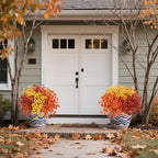 12 Bundles Artificial Fall Flowers Faux Mums for Outdoor Indoor, Artificial Plants Daisy Faux Plants Fake Mums for Fall Decor Pots Patio Garden Porch Autumn (Orange，Brown，Yellow) (12)