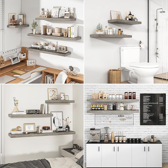RICHFOCUS 48Inch Floating Shelves for Wall 1 Pack Shelves for Bedroom|Kitchen|Bathroom Wall Mounted Rustic Wood Floating Shelf with Invisible Brackets for Books|Storage|Decor, Grey