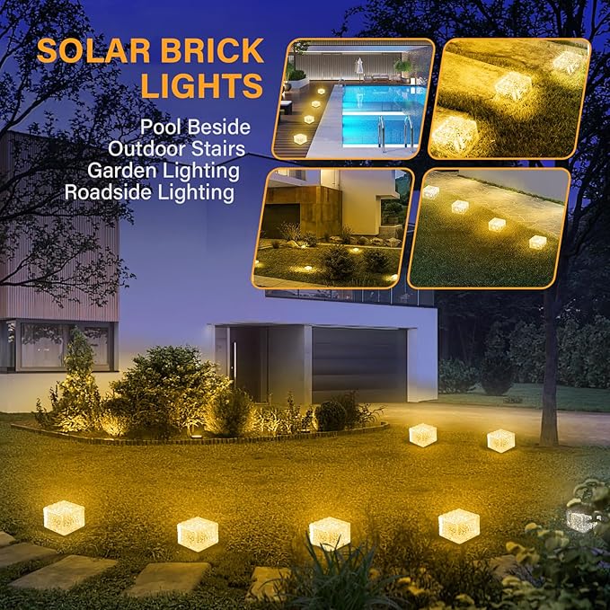 Solar Brick Lights - Outdoor Waterproof Patio & Garden Decor (3 Packs) for Patio, Yard, Walkway, Pathway