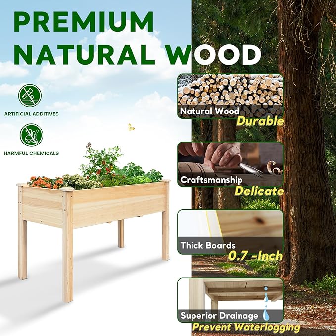 BSP Raised Garden Bed with Legs Outdoor Elevated Planter Box Flower Bed Wood Planter for Vegetable Herb Upgraded Solid Structure Growing Box Suitable for Backyard Patio and Balcony, 48”L X 24”W