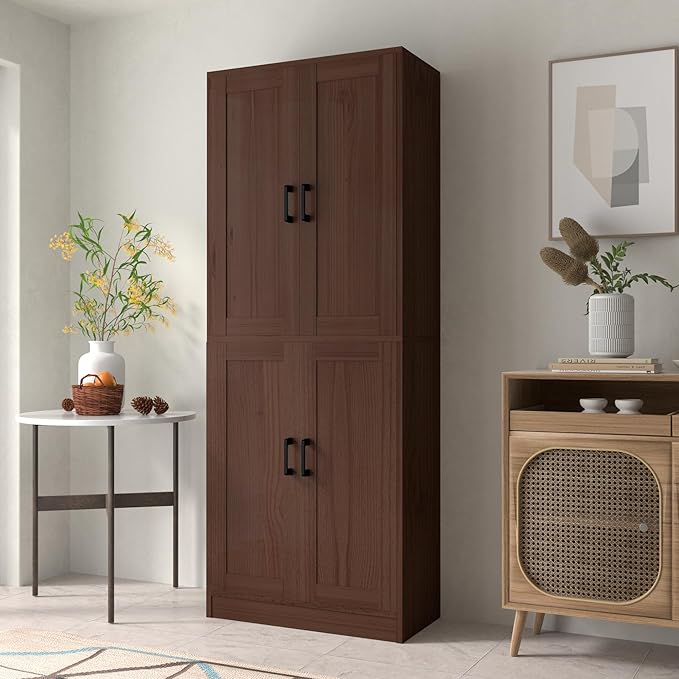 Brown Kitchen Pantry, 71" Tall Cabinet with Doors, Hutch with Storage for Dining Room