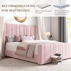 HOMBCK Pink Full Size Bed Frame Upholstered Bed with Velvet Tufted Headboard & Footboard, Mattress Foundation/Wooden Slats/Noise Free/No Box Spring Needed/Easy Assembly