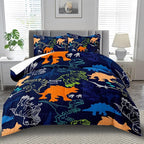 Blue Dinosaur Comforter Set Queen Boys,Cute Dinosaur Bedding Set Queen for Kids,Kawaii Dragon Comforter Blue Bedroom Decor,Cute Animal Bedding Kawaii Animal Quilt Boys