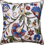 Dahlia Floral Pillow Cover - Cream Flower Pillowcase - Outdoor Cushion - Suzani Farmhouse Chair Throw - Traditional Chair Cushions - Hand Embroidered Wool Size - 18x18