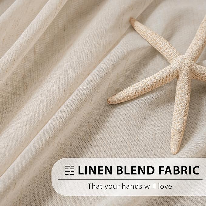 FMFUNCTEX Linen Sheer Curtains for Bedroom, Taupe Curtains 84 inches Long for Living Room, Brown Farmhouse French Flax Blend Window Draperies, Rod Pocket 2 Panels Set