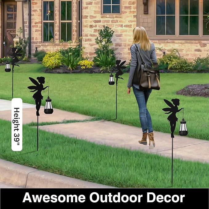 Fairy Garden Accessories Lawn Ornaments 1 Pair - Solar Lights Halloween Decorations Outdoor Garden Statue, Metal Stakes Decorative Figurines for Yard Decor, Patio (Type B Color-Shifting Lighting)