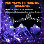 Rotu Halloween Lights Outdoor 114.8 ft 300 LED String Lights with Music Sync Spooky Sounds Halloween Decorations Fairy Lights Indoor Waterproof for Yard Porch Haunted House Decor (Purple)