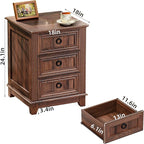 Farmhouse Night Stand Set of 2, 18" End Table with 3 Drawer Metal Handle, Dresser for Bedroom, Sofa Bed Side Table Chest of Drawers,Wood Nightstand Cabinet for Organizer, Living Room-Brown