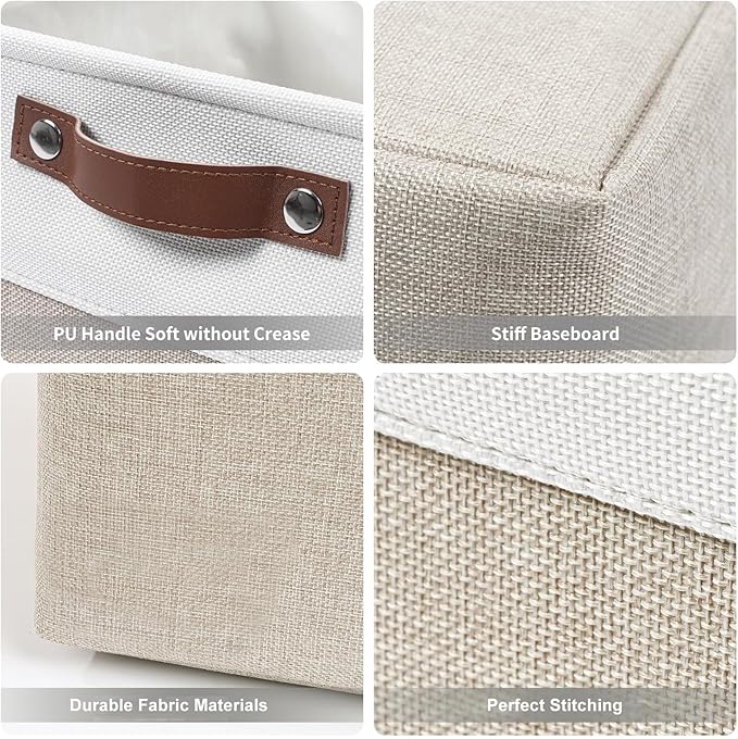 Collapsible Fabric Storage Cubes 11x11 Cube Storage Bins, 4 Pack Closet Baskets Box with Handles for Organizing, Shelf, Toys, Clothes, Home, Office, Nursery (Beige&White)