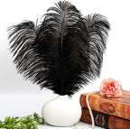 THARAHT Black Ostrich Feathers 12pcs Large Natural Bulk 12-14Inch 30cm-35cm for Wedding Party Centerpieces Halloween and Home Decoration Feathers
