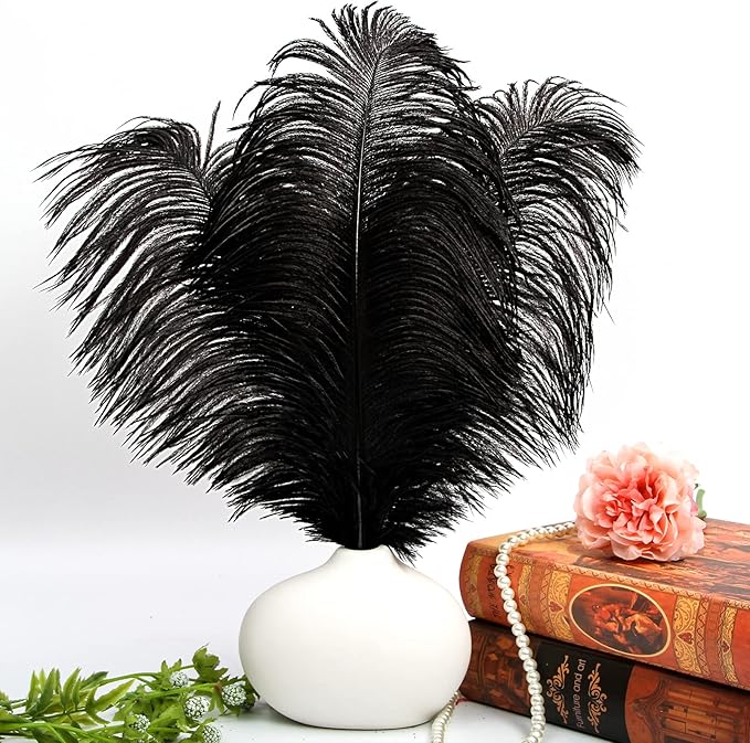 THARAHT Black Ostrich Feathers 12pcs Large Natural Bulk 20-22Inch 50cm-55cm for Wedding Party Centerpieces Halloween and Home Decoration Feathers