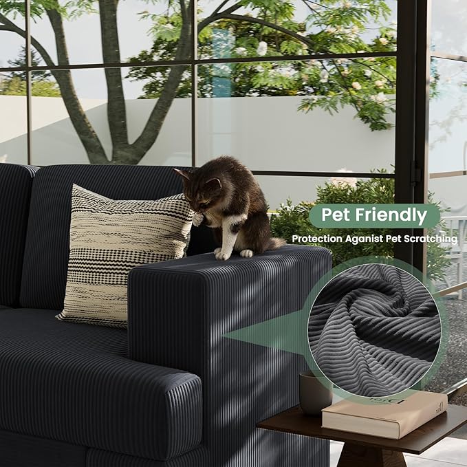 2 Piece Set Comfy Sofa Couch, 2 3-Seater Sofa with Deep Seats, Modern Sleeper Couch for Living Room, Black Corduroy