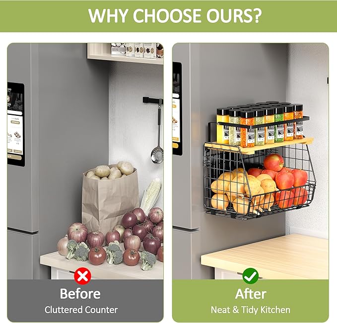 Magnetic Shelf for Fridge: Fruit Potato and Onion Storage Bin - Magnetic Spice Rack for Refrigerator & Kitchen Counter - Pantry Organizers and Storage