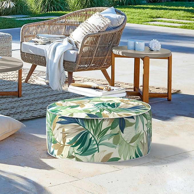 LVTXIII Inflatable Stool Ottoman Footrest with Handle, Decorative Fade-Resistant Foot Stool, Indoor or Outdoor Pouf for Home Garden and Camping Use, D21 x W 21 x H9, Lush Leaf Green