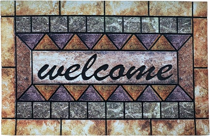 Door Mat Welcome Mat, Heavy Duty Door Mat 17.7 x 29.5 Inch Front Door Mat Rug Doormat for Outdoor Entrance Home Non-Slip Rubber Rug for Front Door, Outside, Entryway, Patio (Brown Welcome)