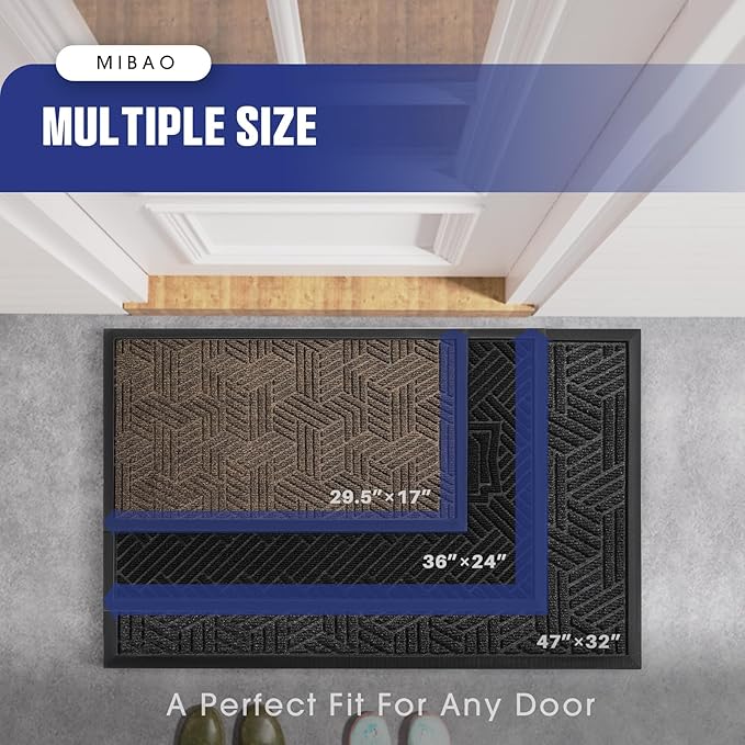 Mibao Front Door Mat Outside Entrance, Durable Outdoor Indoor Mat, Low Profile Heavy Duty Doormat, Non-Slip, Traps Dirt and Moisture, Easy Clean Patio Porch Entryway Mat, 24" x 36", Brown