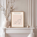 Poster Master Vintage Poster - Retro One Line Cat Drawing Print - Cat Art - Minimal Gift for Men, Women, Animal Lover - Abstract Wall Decor for Home, Office, Bedroom, 11x14 Beige Framed
