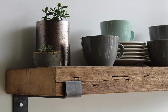 Urban Legacy Reclaimed Barn Beam Deep Shelves | Deep Shelves with Brackets Included, Set of 2 | (Natural Full Profile Bracket, 36" x 11.5" x 3")