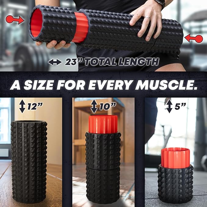5-in-1 Long Foam Roller, 23" Long Back Roller for Physical Therapy with 5 Different Length Options, Muscle Trigger Points - Relieves Pain with Muscle Massage: Back, Shoulder, Foot, Legs, Arms, Neck