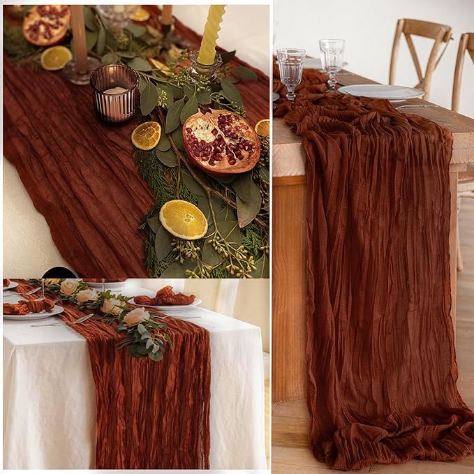 12 Pack Terracotta Cheesecloth Table Runner 10FT Boho Rustic Cheese Cloth Table Runner for Wedding 20 x 120 Inch Long Bridal Shower Baby Shower Gauze Fabric Sheer Birthday Party Table Decorations