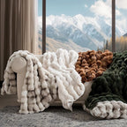 EVERGRACE Ultra Soft Luxury Fluffy Ridgeline Faux Rabbit Fur Throw Blanket, Thick Warm Bubble Throw for Bed, Cozy Plush Reversible Blankets for Couch, Chair, Sofa, Ivory White, 80x90 Inches, 870 GSM