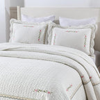 MarCielo 3-Piece 100% Cotton Oversized Bedspread Lightweight Quilt Coverlet Embroidery Farmhouse Bedding Set (Sakura White, Oversized Queen (100"x106"))