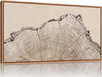 SIGNINART Large Tree Ring Framed Canvas Wall Art, Rustic Beige Wooden Wall Decor, Neutral Nature Wood Stump Artwork, Modern Art Prints for Bedroom Living Room Office 20"x40"