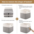 OIAHOMY 13 Kallax Inch Cube Storage Bins, 3-Pack Cotton Rope Woven Baskets for Organizing, Kallax Insert Storage Baskets for Shelves, Baby Nursery, Closet Organizer, 13*13*12.6IN, Grey & White