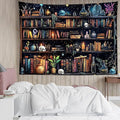 HVEST Magic Bookshelf Tapestry Vintage Bookshelf Witchy Books Plant Skull Gothic Halloween Tapestry Wall Hanging Starry Sky Wall Decor for Bedroom Living Room Dorm, 40L x 60W Inches