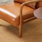 Glitzhome 2 Set Mid Century Yellowish Brown Accent Armchair, Single Reading Armchair PU Leather Lounge Chair with Walnut Ruberwood Frame