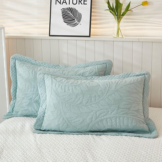 MarCielo 3-Piece 100% Cotton Oversized Bedspread Lightweight Quilt Coverlet Embroidery Farmhouse Bedding Set T0 (Aruba Blue, Oversized Queen (100"x106"))