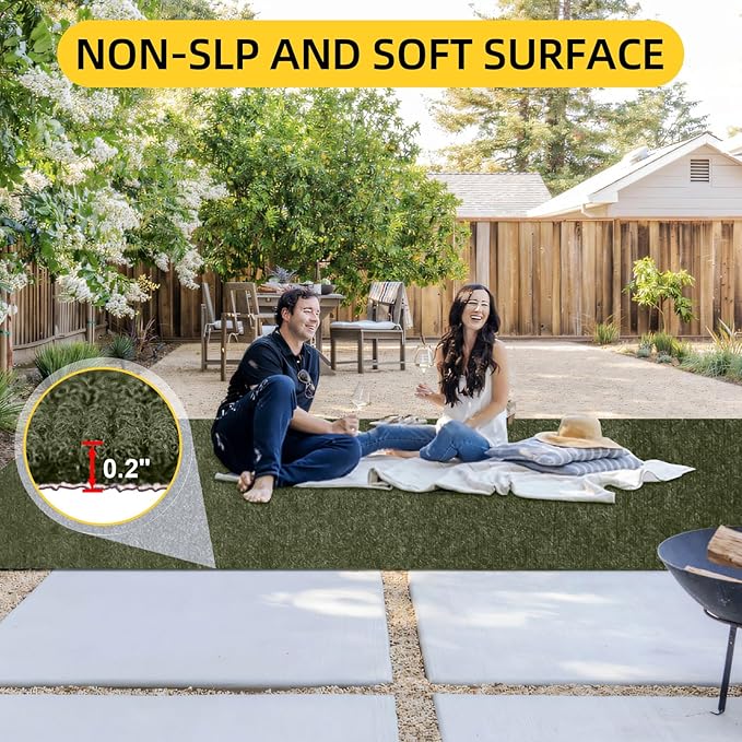 Marine Carpet,5 FT x 15 FT Olive Green Indoor Outdoor Carpet 0.2" Thick with Water-Proof TPE Backing, Non-Slide for Home, Patio, Porch, Deck