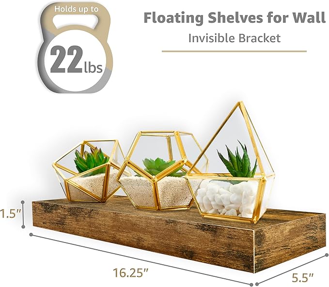 Sorbus Floating Shelves for Wall, Bathroom Shelves Wall Mounted for Kitchen, Bedroom, Bathroom Storage Over Toilet, Hanging Book Shelf for Home Decor Living Room (Rustic Brown, 2 Pack)