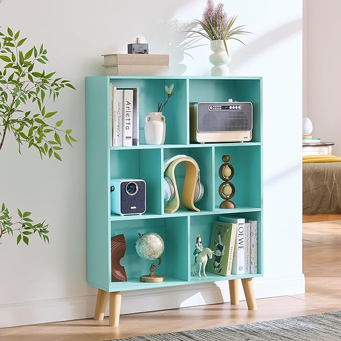 LEYAOYAO 7 Cube Bookshelf 3-Tier - Mint Green