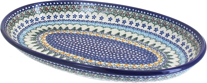 Blue Rose Polish Pottery Holiday Pine Oval Platter