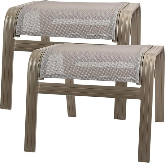 Outdoor Ottoman Patio Footstools Assembled Aluminum Footrest Side Table Small Chair Patio Ottoman for Garden,Balcony,Poolside 2 Set Champagne